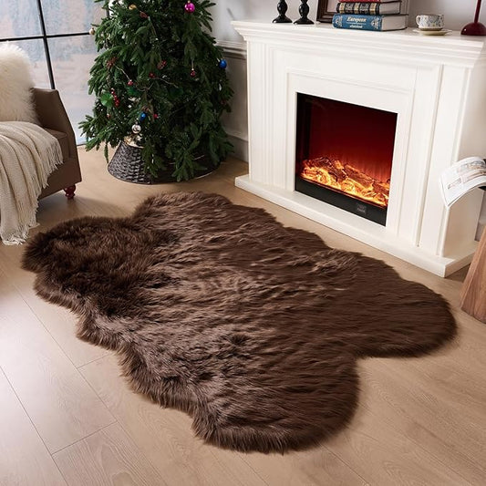 Fluffy Faux Fur Rug Coffee Sheepskin Area Rug,4x6 Ft Ultra Soft Shaggy Plush Rug for Bedroom Bedside Living Room Nursery Kids Room