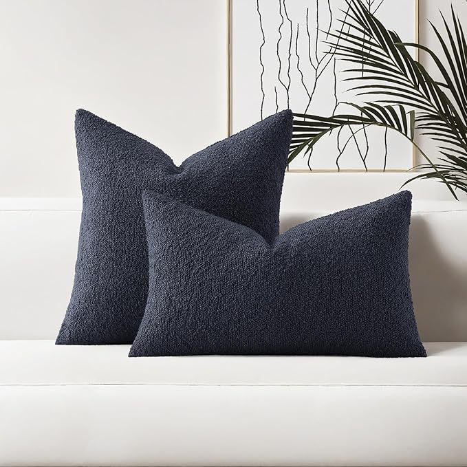 HAUSSY Set of 2 26x26 Decorative Throw Pillow Covers, Soft Cozy Euro Pillow Shams Textured Boucle, Home Decor for Couch Bed Living Room, Navy Blue