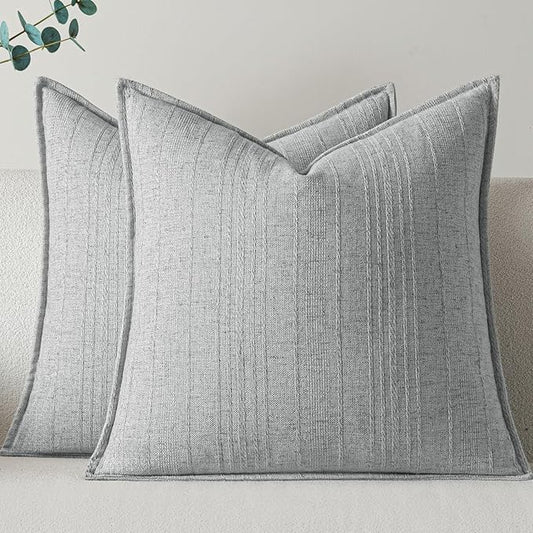 a moment Linen Pillow Covers Set of 2,Boho Farmhouse Throw Pillowcases Neutral Textured Decorative Covers for Couch Sofa,Soft Linen Blend Accent Case Cushion Living Room Home Decor 18"x18"Sky Gray