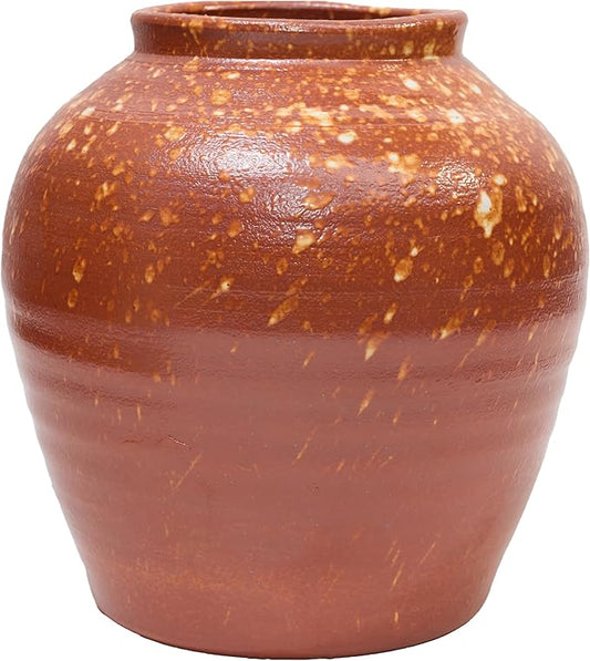 7IN Rustic Farmhouse Ceramic Vase Home Decor,Handmade Vintage Stoneware Clay Pottery Terracotta Textured for Modern Farmhouse, Living Room, Office Desk Table Shelf(Brown)