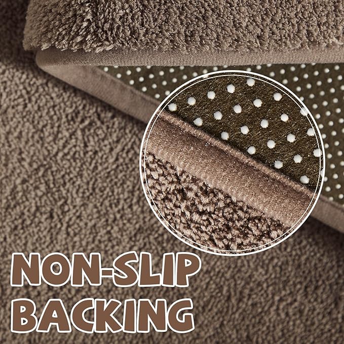 jinchan Solid Plush Runner Rug 2x5 Performance Shaggy Washable Hallway Rug Soft Modern Faux Wool Cozy Non Slip Carpet for Bedroom Laundry Room Living Room Kids Nursery Brown