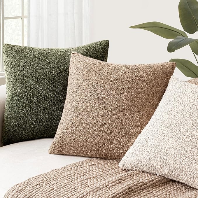 Foindtower Decorative Textured Boucle Throw Pillow Covers Accent Solid Pillow Cases Neutral Soft Cozy Couch Cushion Case for Chair Sofa Bedroom Living Room Home Decor 20x20 Inch,1PC,Moss Green