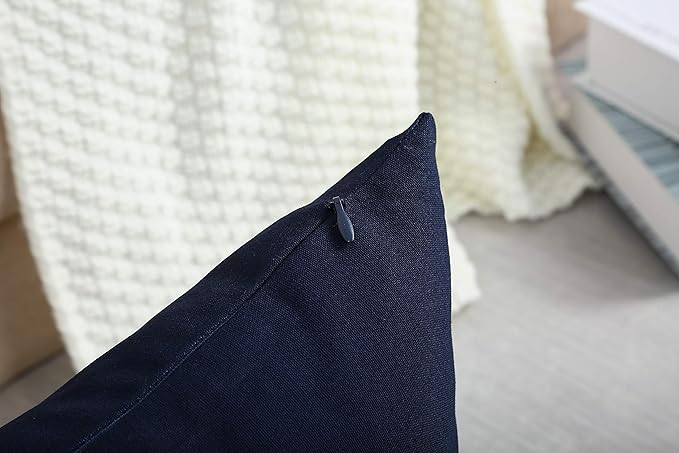 TangDepot Handmade Decorative Solid 100% Cotton Canvas Throw Pillow Covers/Pillow Shams, (16"x16", Dark Navy)