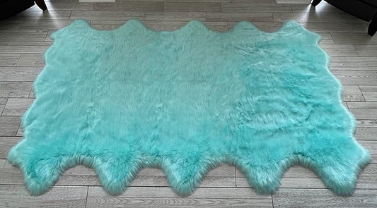 Free Shape Luxury Soft Fluffy Shag Area Rug Decto 10 Pelts 6'x10', 180x300cm - Vegan Fur Ultra Soft Indoor Carpet Nursery Rugs for Bedroom Home Decor, Blue