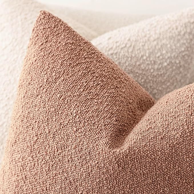 Foindtower Decorative Textured Boucle Throw Pillow Covers Accent Solid Pillow Cases Neutral Soft Cozy Couch Cushion Case for Chair Sofa Bedroom Living Room Home Decor 24x24 Inch,1PC,Dusty Orange Hazel
