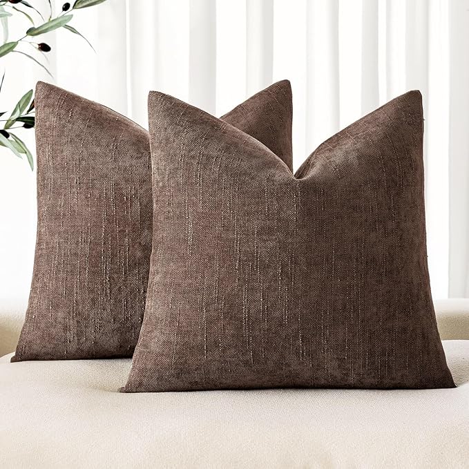 MIULEE Pack of 2 Decorative Throw Pillow Covers Soft Chenille Euro Sham Throw Pillows Solid Textured Cushion Covers for Bed Couch Sofa Bedroom Living Room 26x26 Inch, Chocolate