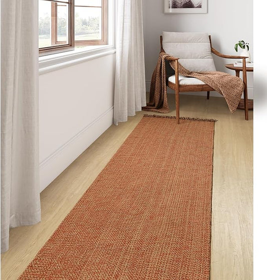 Collive Long Hallway Runner Rug 2.6' x 10', Washable Runner Indoor Entryway Rug, Terracotta Braided Woven Kitchen Runner Rugs Low-Profile Front Door Floor Carpet for Laundry Room Bedroom