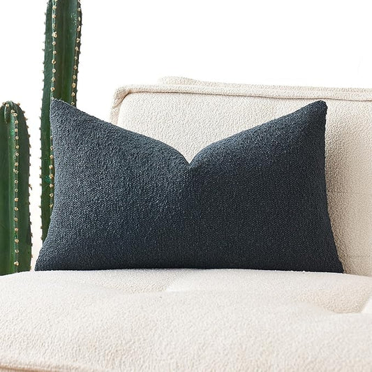 MIULEE Textured Boucle Throw Pillow Cover Navy Blue Accent Solid Lumbar Pillow Case Decorative Soft Pack of 1 Couch Cushion Chair Sofa Bedroom Livingroom Home Decor,12x20 Inch