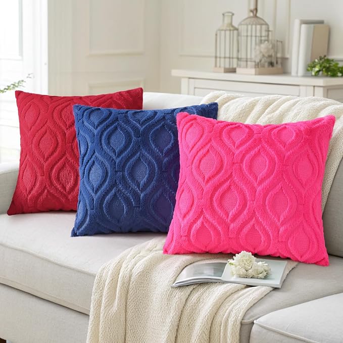 decorUhome Euro Sham Throw Pillow Covers 26x26 Inch Set of 2, Soft Plush Faux Wool Red Solid Couch Pillow Covers, Accent Farmhouse Neutral Square Pillow Cases for Sofa Bed Living Room