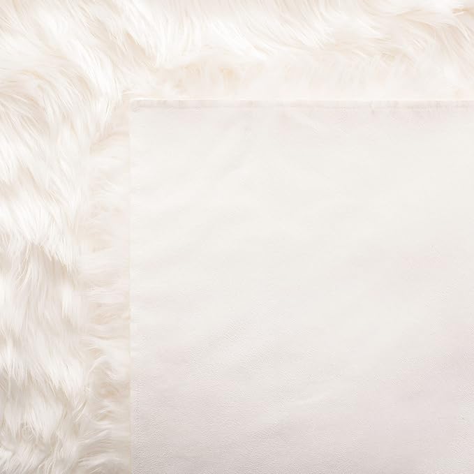 SAFAVIEH Faux Sheep Skin Collection 3' x 5' Ivory FSS235A Silken Glam 2.35-inch Thick Area Rug