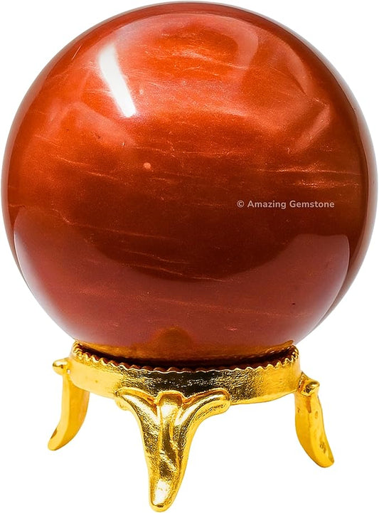 Amazing Gemstone Red Jasper Crystal Ball with Stand - 1.5 Inches Crystal Sphere Meditation Balls for Witchcraft and Decorative Balls