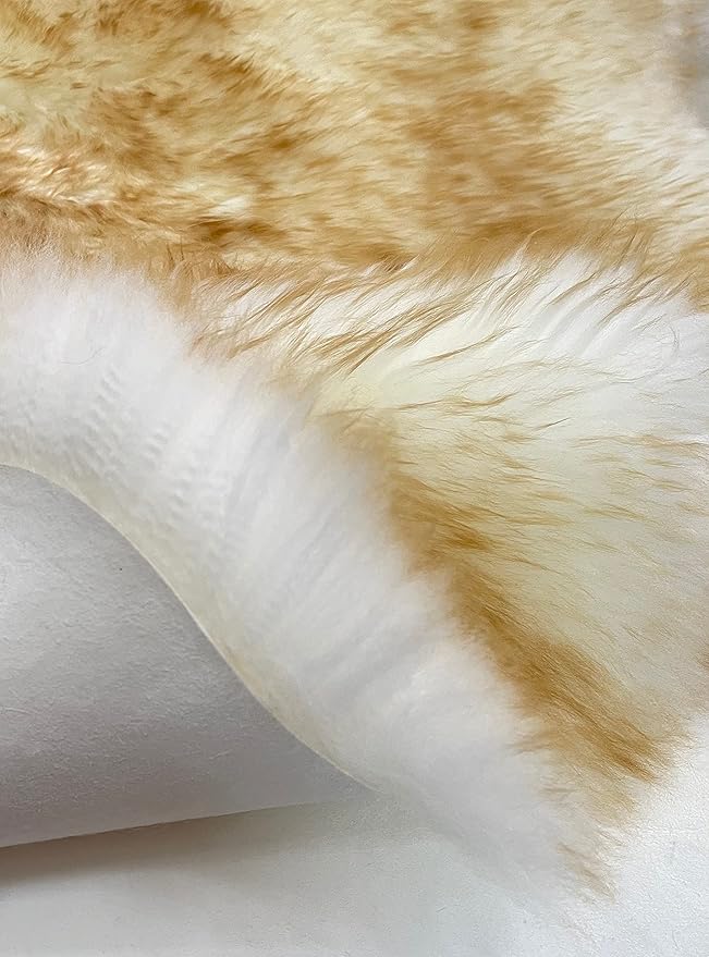 HUAHOO Premium Genuine Sheepskin Rug Real Australia Sheepskin Natural Luxury Fluffy Lambskin Fur Area Rug Seat Covers for Kids Bedroom Sofa Chair Cover Pets Dogs Mat Double Pelt/2' x 6' Brown Tipped