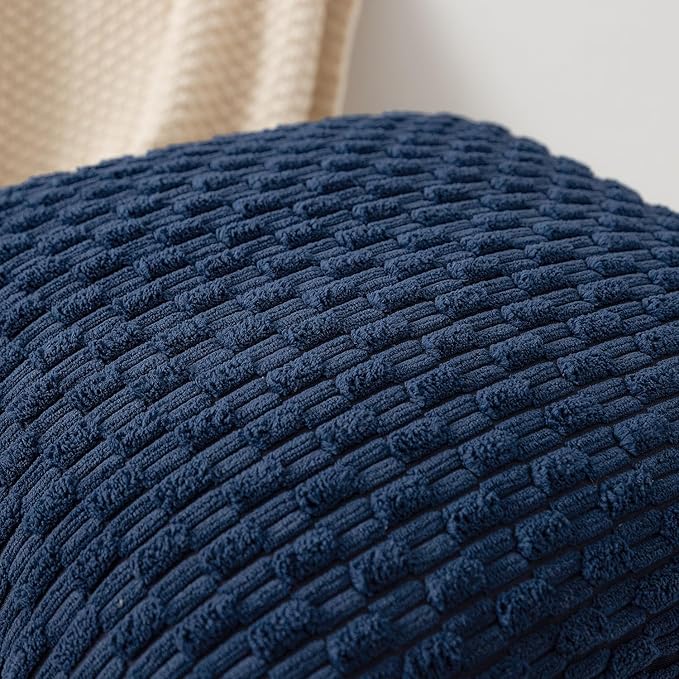 Kevin Textile Pillow Covers Decorative Set of 2 Striped Corduroy Plush Velvet Pillowcases Cushion Cover for Couch 16x16 Inch Navy Blue