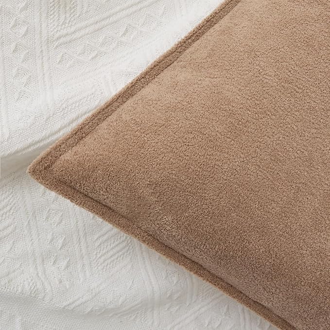 Kevin Textile Waterproof Decorative Pillow Covers Camel 16x16 Inch Pack of 2 Soft Boucle Textured Throw Pillowcases Elegant Accent Pillows for Couch Sofa Chair Bed Home Decor Indoor Outdoor
