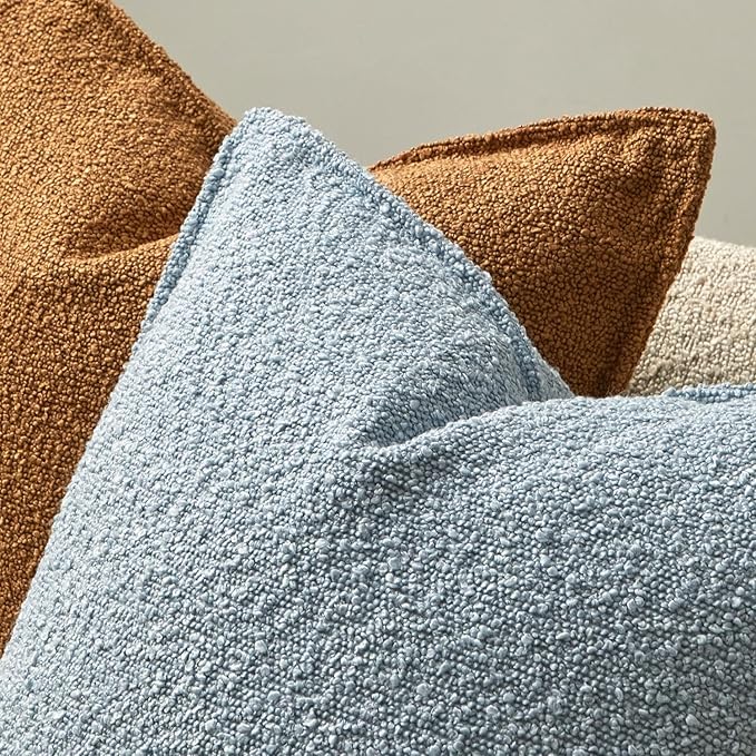 JUSPURBET Light Blue Decorative Pillow Covers 24x24 Set of 2 Throw Pillow Covers for Couch Sofa Bed Cozy Boucle Textured Cushion Covers Cases with Hidden Zipper for Living Room Home Decor