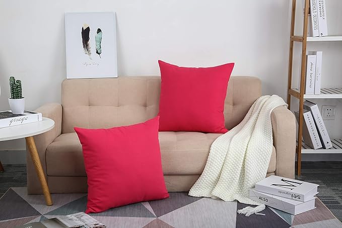 TangDepot Cotton Solid Throw Pillow Covers, 26" x 26" , Watermelon Red, 1 Count (Pack of 1)