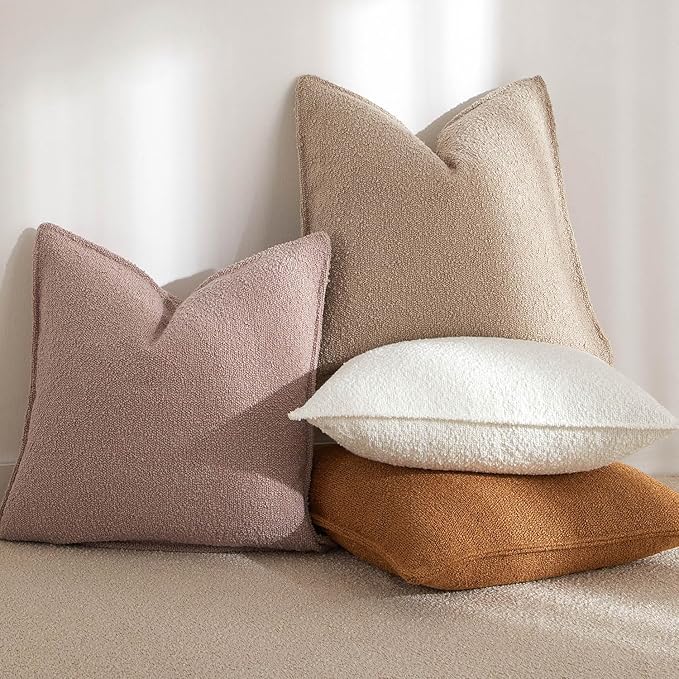 JUSPURBET Pink Decorative Pillow Covers 20x20 Set of 2 Throw Pillow Covers for Couch Sofa Bed Cozy Boucle Textured Cushion Covers Cases with Hidden Zipper for Living Room Home Decor