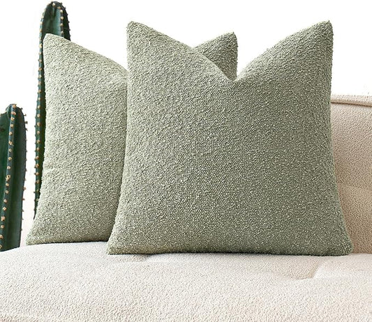 MIULEE 18x18 Inch Decorative Pillow Covers for Couch Bed Set of 2 Textured Boucle Neutral Spring Throw Pillows Sage Green Accent Solid Cushion Pillowcases Sofa Livingroom Home Decor