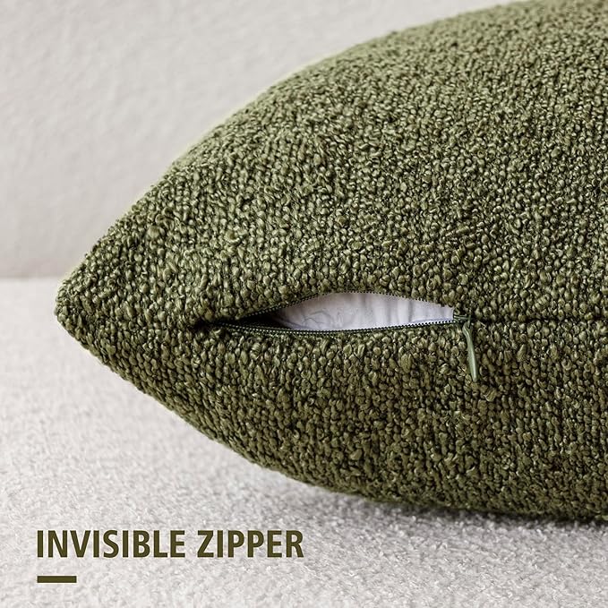 Foindtower Decorative Textured Boucle Throw Pillow Covers Accent Solid Pillow Cases Neutral Soft Cozy Couch Cushion Case for Chair Sofa Bedroom Living Room Home Decor 26x26 Inch,1PC,Moss Green
