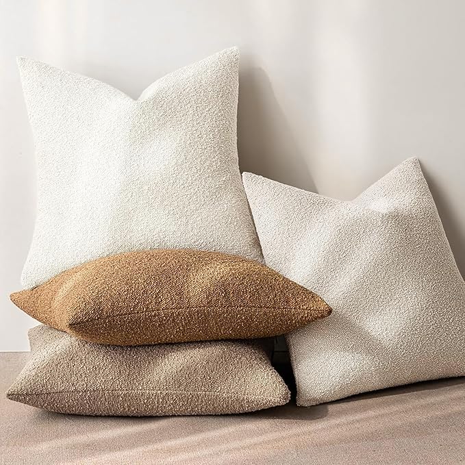 MIULEE 18x18 Inch Christmas Decorative Pillow Covers for Couch Bed Set of 2 Textured Boucle Neutral Winter Throw Pillows Natural Beige Accent Solid Cushion Pillowcases Sofa Livingroom Home Decor