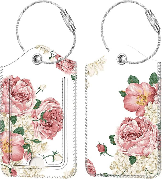 Fintie Luggage Tags, Privacy Cover ID Label with Stainless Steel Loop and Address Card for Travel Bag Suitcase, Flower Festival (2 Piece)