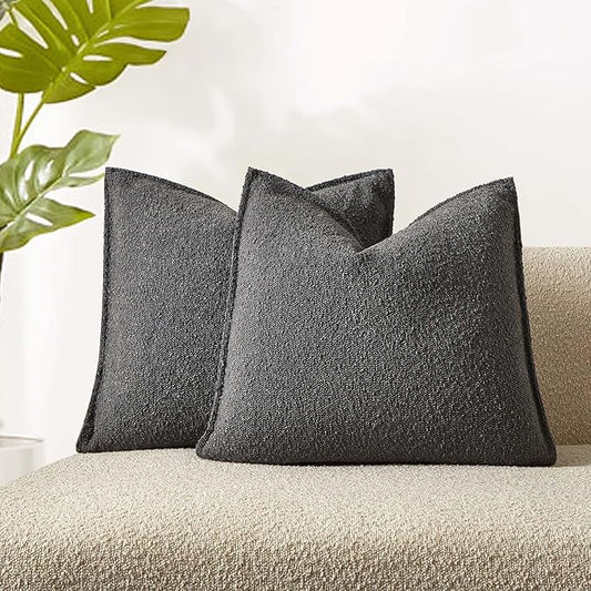 JUSPURBET 26x26 Pillow Covers Set of 2 Decorative Throw Pillow Covers Case for Couch Sofa Bed Soft Boucle Textured Cushion Covers with Hidden Zipper for Home Decor Living Room,Dark Grey