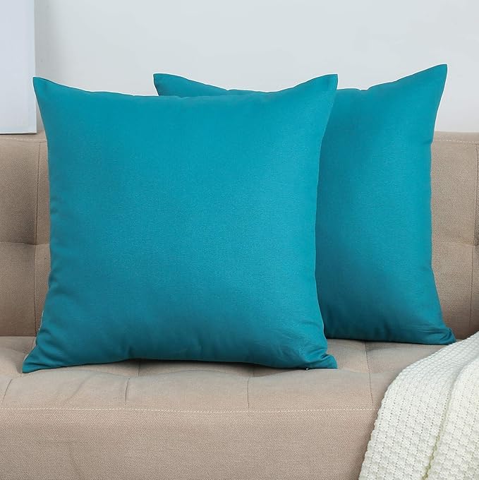 TangDepot Handmade Decorative Solid 100% Cotton Canvas Throw Pillow Covers/Pillow Shams, (18"x18", Blue Ashes)
