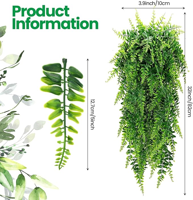 Geosar 56 Pcs Artificial Hanging Plants 32 Inch Hanging Boston Ferns Plastic Fake Plants for Wall Room Garden Wedding Garland Indoor Outdoor Decoration, No Basket