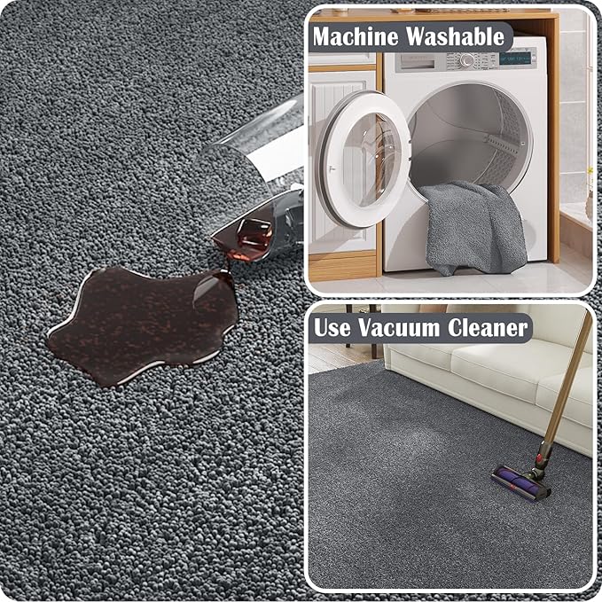 jinchan Solid Plush Area Rug 3x5 Performance Shaggy Washable Rug Indoor Soft Modern Faux Wool Cozy Non Slip Carpet for Living Room Kids Room Bedroom Dining Room Nursery Grey