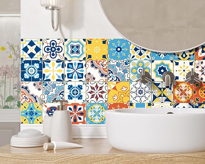 FLFK Wall Border Tile Stickers Peel and Stick Wallpaper Border for Kitchen Backsplash Bathroom Shower Room,4"x240"