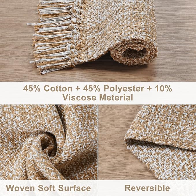 Collive Washable Area Rug 3' x 5', Modern Woven Kitchen Rugs, Tan/Cream Braided Cotton Rug Indoor Door Mat Throw Carpet for Entryway Living Room Nursery Mudroom Laundry Room
