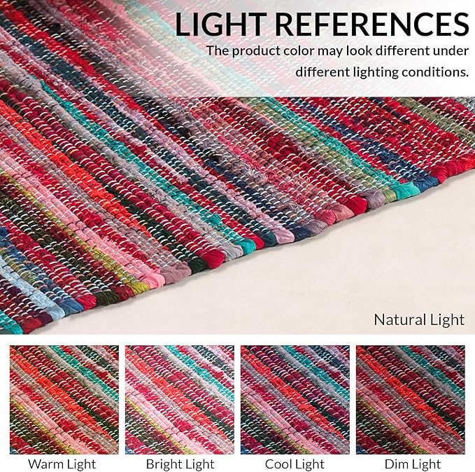 HOMEMONDE Chindi Runner Rug with Tassels 2'x6' Multicolor Recycled Cotton Hand Woven Reversible Boho Rugs for Kitchen, Bedroom, Living Room, Entryway