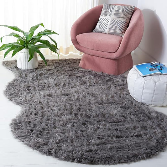 SAFAVIEH Faux Sheep Skin Collection 6' x 9' Grey FSS115D Silken Glam 2.35-inch Thick Area Rug