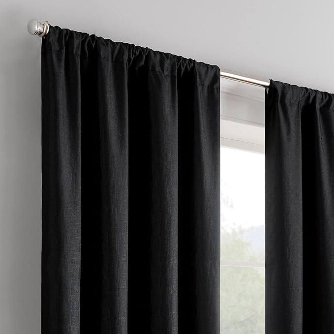 ECLIPSE Kendall Modern Blackout Thermal Rod Pocket Window Curtain for Bedroom or Living Room (1 Panel), 42" x 63", Black