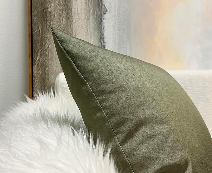 Aiking Home 26x26 Inches Faux Silk Square European Shams, Zipper Closure, Sage (Set of 2)