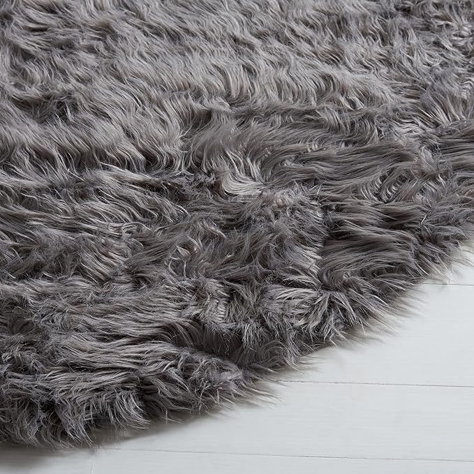 SAFAVIEH Faux Sheep Skin Collection 8' x 10' Grey FSS115D Silken Glam 2.35-inch Thick Area Rug