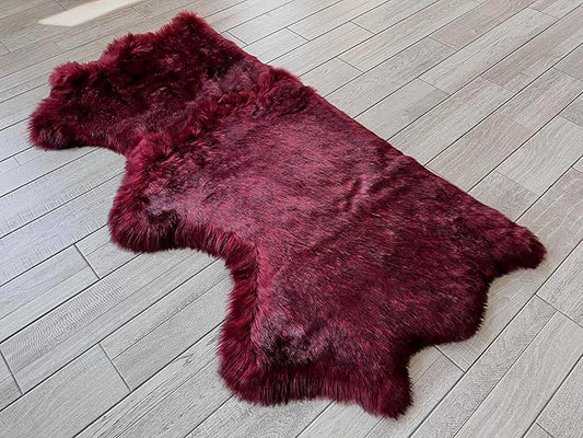 Free Shape Luxury Soft Fluffy Shag Area Rug Triple Side by Side 3'x6', 90x180cm - Vegan Fur Ultra Soft Indoor Carpet Nursery Rugs for Bedroom Home Decor, Burgundy