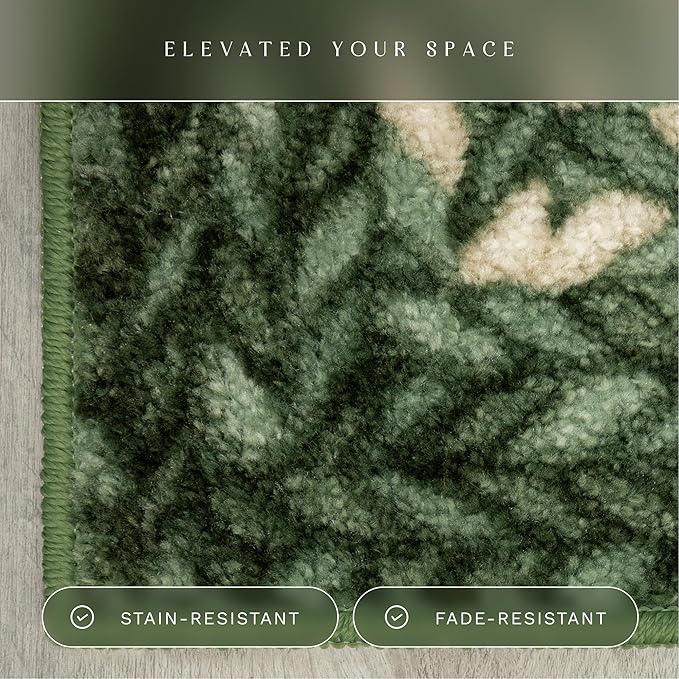Maples Rugs Marion Bohemian Braided Design Print Runner Rug – Made in USA – Washable, Non Slip Indoor Carpet for Hallway, Kitchen, and Laundry Room, 2' x 6', Green