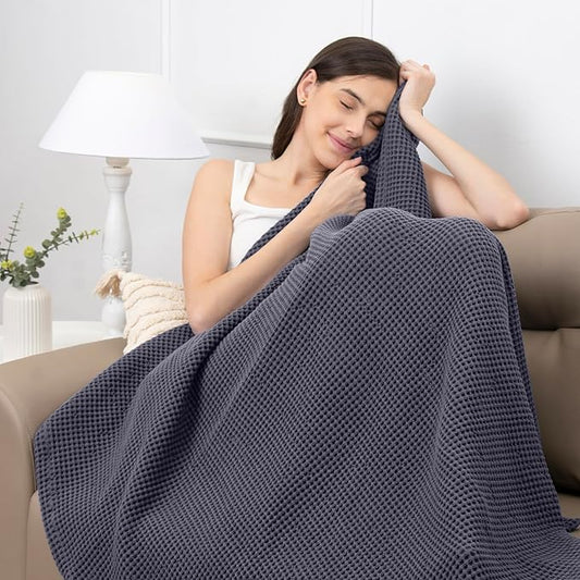 Organic Cotton Waffle Blankets Throw Size (50" x 60") Lightweight, Breathable and Soft, for Sofa, Couch, Bed, Picnic All-Season - Summer, Spring, Winter (Grey)
