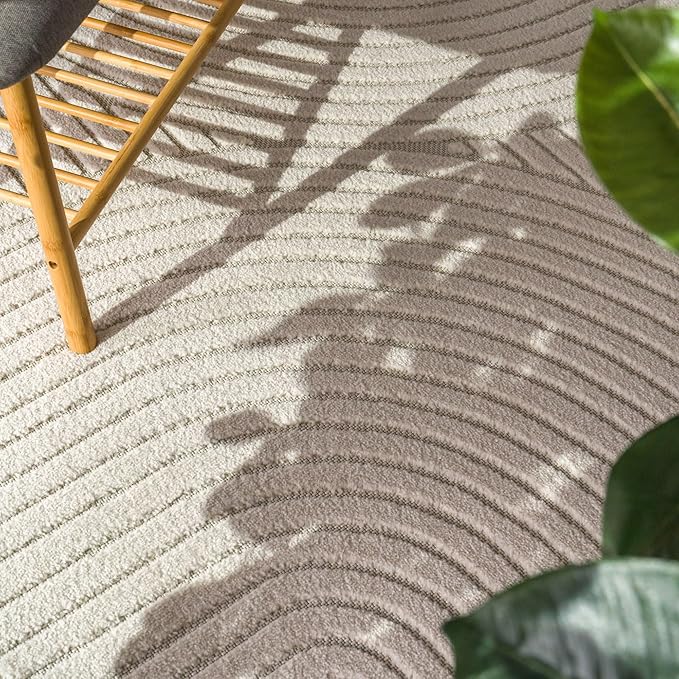 Paco Home Modern Area Rug with Raised Curved Line Pattern – Minimalist Design in Cream, Size: 7'10" x 11'2"