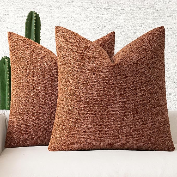 MIULEE 20x20 Inch Decorative Pillow Covers for Couch Bed Set of 2 Textured Boucle Neutral Winter Throw Pillows Rust Accent Solid Cushion Pillowcases Sofa Livingroom Home Decor