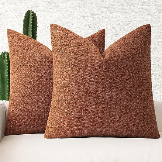 MIULEE 18x18 Inch Decorative Pillow Covers for Couch Bed Set of 2 Textured Boucle Neutral Winter Throw Pillows Rust Accent Solid Cushion Pillowcases Sofa Livingroom Home Decor