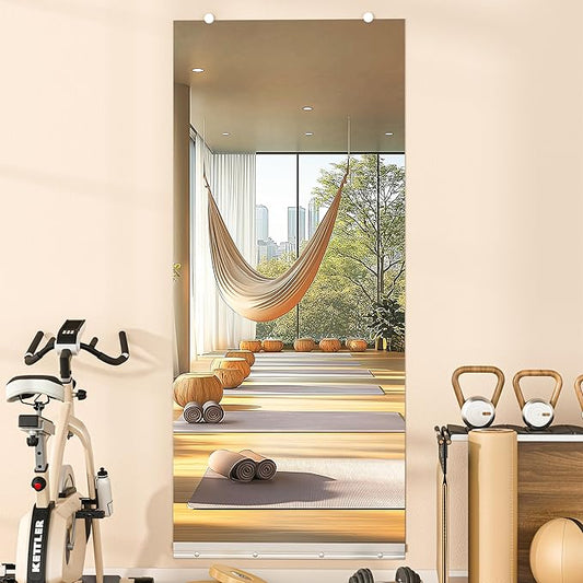 Hasipu Home Gym Mirror, 63"x28" Each, 1-Pack Frameless Wall Mounted Mirrors with Glass Clamps & 1 Aluminum Rail, Large Body Mirror for Home Gym, Yoga Studio, Bedroom, Silver Tempered Glass
