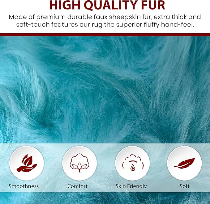 Free Shape Luxury Soft Fluffy Shag Area Rug Double Side by Side 3'x4', 90x120cm - Vegan Fur Ultra Soft Indoor Carpet Nursery Rugs for Bedroom Home Decor, Blue