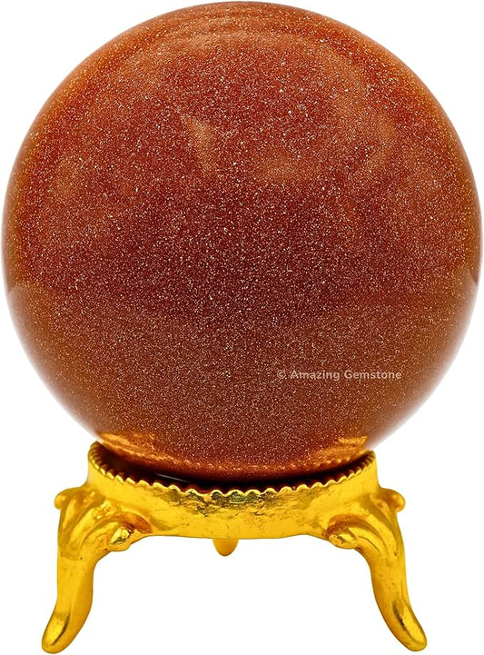 Amazing Gemstone Red Goldstone Crystal Ball with Stand - 1.5 Inches Crystal Sphere Meditation Balls for Witchcraft and Decorative Balls