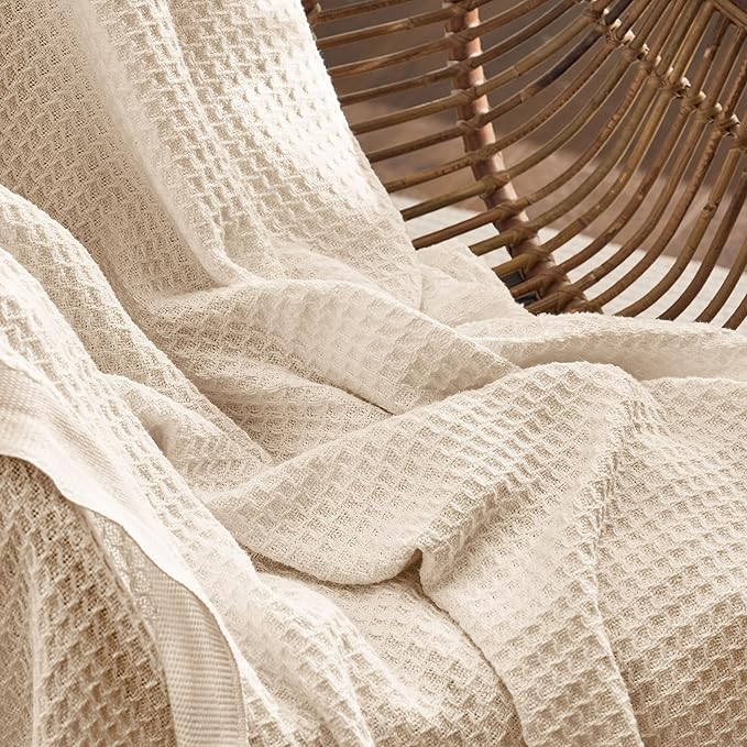 Bedsure Gentlesoft 100% Cotton Blanket Twin XL Size for College Dorm - Breathable and Soft, Waffle Weave Twin Blanket for Summer, Dorm Room Essentials, Yellowish Cream, 66x90 inches
