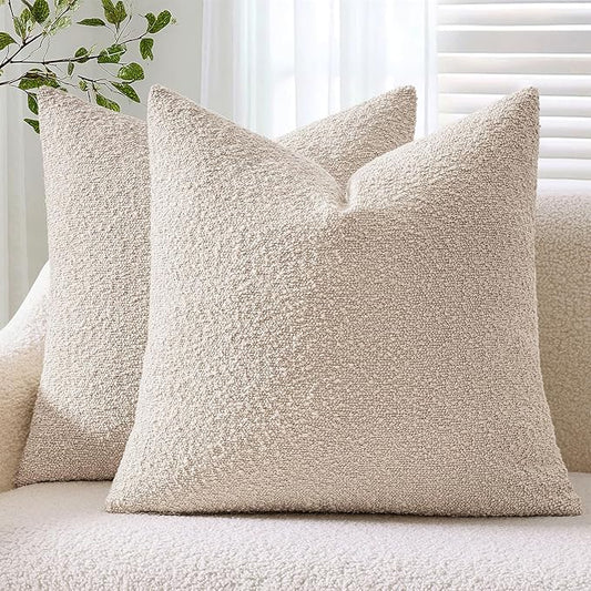 ANRODUO Pack of 2 Textured Boucle Throw Pillow Covers Soft Oatmeal Decorative Accent Solid Pillow Cases Cozy Modern Couch Cushion Case for Chair Sofa Bedroom Living Room Home Decor, 20 x 20 Inch