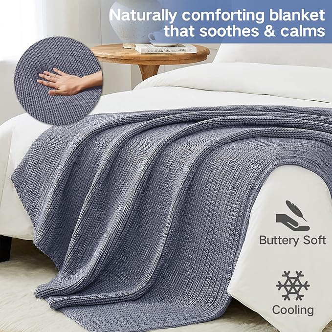 Guohaoi Knitted Weighted Blanket for Adults (Light Grey 60"x80" 12lbs) No Beads Cooling Throw Blanket for Hot Sleepers, Home Decor Breathable Chunky Knit Heavy Blanket Use on Queen/King Size Bed