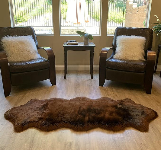 LAMBZY Faux Sheepskin Super Soft Hypoallergenic Silky Shag Rug for Living Room, Kids Room, Sofa (Double 2'x6', Brown)