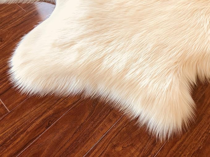 Free Shape Luxury Soft Fluffy Shag Area Rug Double 2'x6', 60x180cm - Vegan Fur Ultra Soft Indoor Carpet Nursery Rugs for Bedroom Home Decor, Cream